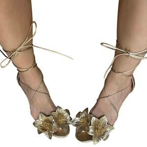 Charles David Khristine Gold Flower Wrap Heels Fairycore Glam Y2K Sandals 9.5